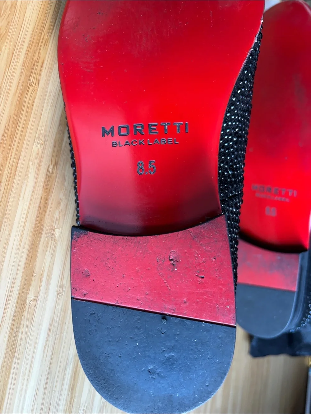 Moretti Black Label black rhinestone-studded smoking loafers 8.5